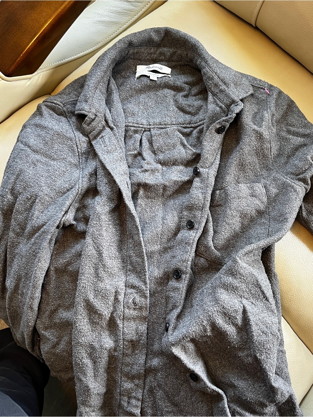 Madewell Gray Button-Front “Flannel” Feel Long Sleeve Shirt S